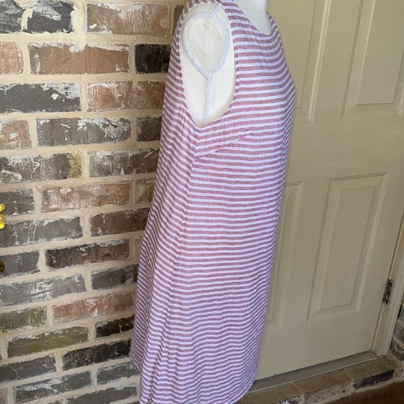 Beach Lunch Lounge Alina Red & White Linen Sleeveless Striped Dress Sz Small - Picture 4 of 12
